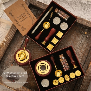 Autonomy Set de sigilii cu ceară, mâner din lemn — motiv cerb retro, stil modern minimalist, potrivit pentru cadouri de afaceri, fără licență IP