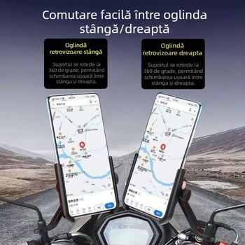 Suport pentru telefon pentru vehicule electrice din aliaj de aluminiu - antișoc, versiune cu încărcare, suport de navigație