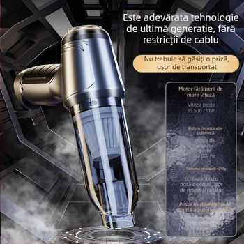 Aspirator fără fir pentru mașină și casă, motor brushless, aspirație 5000 Pa, baterie încorporată 1600-2000 mAh, alimentare USB