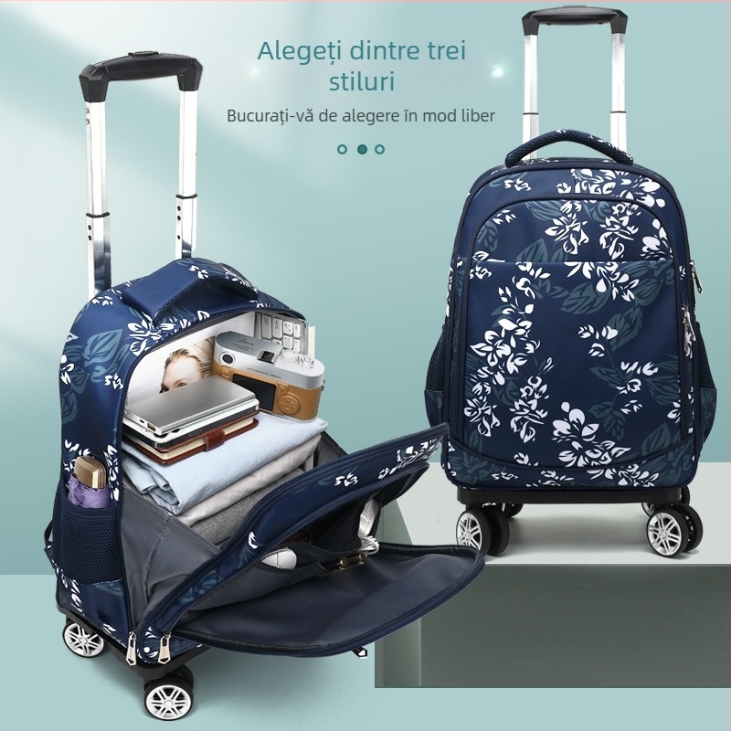 Rucsac școlar cu roți — unisex, pentru elevi din învățământ primar, impermeabil, ușurează purtarea, din material Oxford