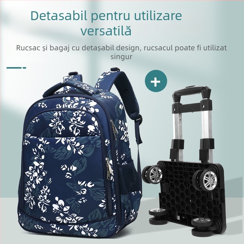 Rucsac școlar cu roți — unisex, pentru elevi din învățământ primar, impermeabil, ușurează purtarea, din material Oxford