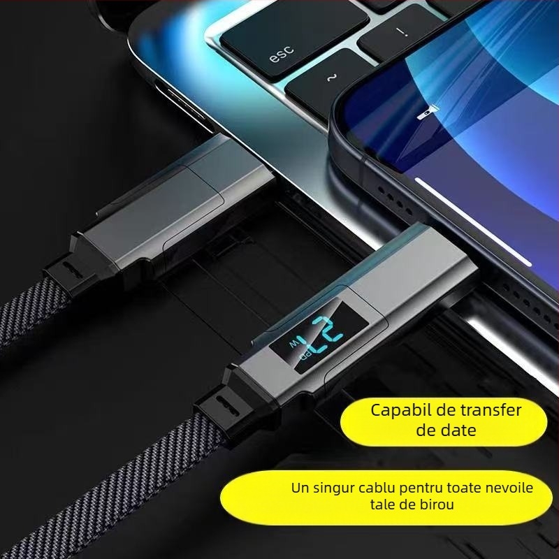 Cablu USB-C și Lightning cu afișaj digital, 4 în 1, 65W, aliaj de zinc, ieșiri duale