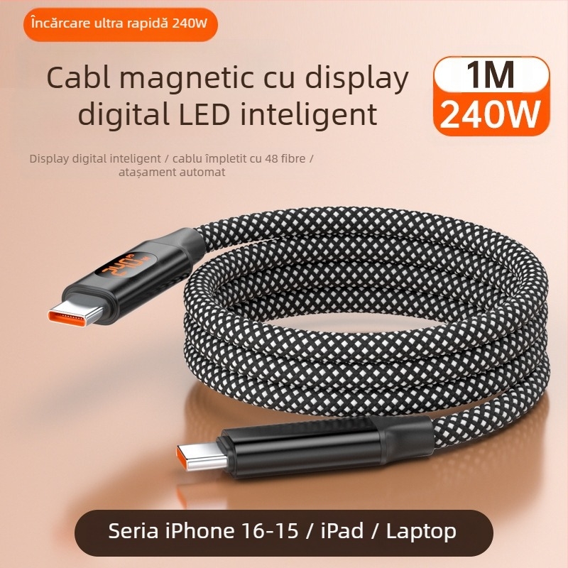 Cablu USB-C și Lightning cu afișaj digital, 4 în 1, 65W, aliaj de zinc, ieșiri duale