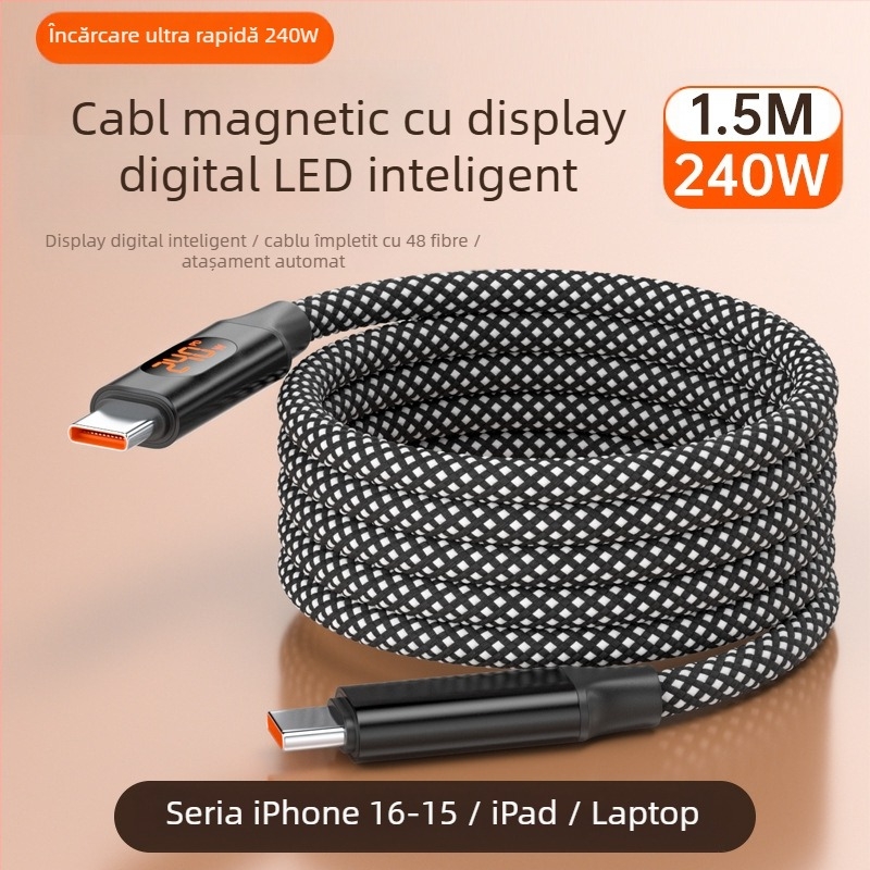 Cablu USB-C și Lightning cu afișaj digital, 4 în 1, 65W, aliaj de zinc, ieșiri duale