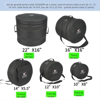 SGTJSGRX Set de huse pentru tobe – Material poliester, căptușeală poliester, protecție a coloanei vertebrale, reduce povara, pentru depozitare acasă