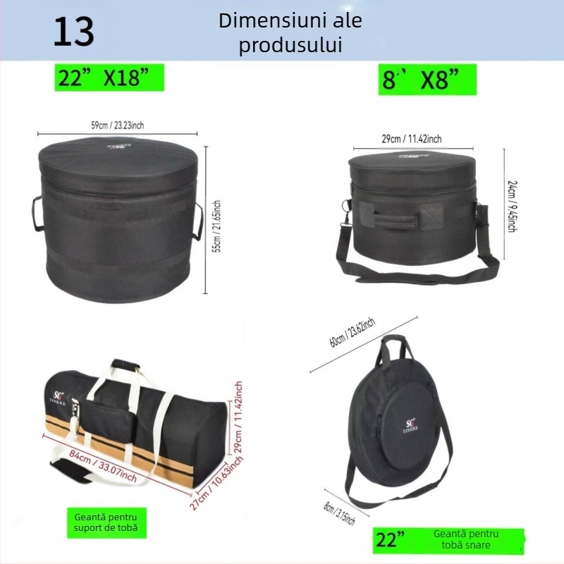 SGTJSGRX Set de huse pentru tobe – Material poliester, căptușeală poliester, protecție a coloanei vertebrale, reduce povara, pentru depozitare acasă