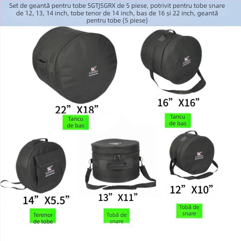 SGTJSGRX Set de huse pentru tobe – Material poliester, căptușeală poliester, protecție a coloanei vertebrale, reduce povara, pentru depozitare acasă