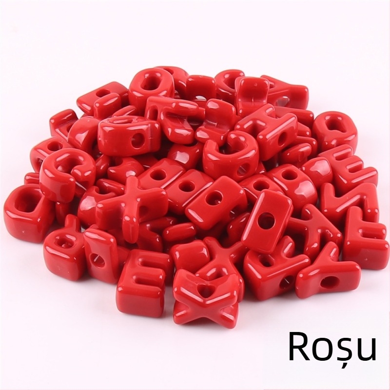 Perle libere – Perle acrilice cu găuri mari cu litere în alfabetul englez, componente DIY pentru bijuterii, finisaj cu vopsea de cuptor, stil modern, model totem