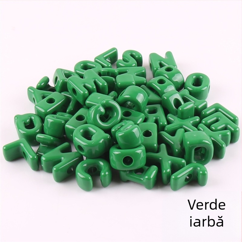 Perle libere – Perle acrilice cu găuri mari cu litere în alfabetul englez, componente DIY pentru bijuterii, finisaj cu vopsea de cuptor, stil modern, model totem