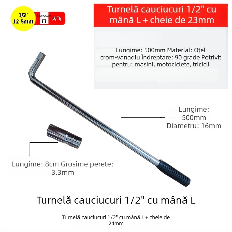 Set de chei cu socuri, tip L, pentru anvelope, din oțel crom-vanadiu