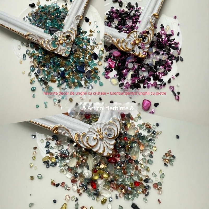 Kit de mărgele din sticlă pentru arta unghiilor – Seria Furtună, modele: Trandafiri, Tulipă, Scoică, Fundă, Stele, pentru DIY unghii și meșteșuguri