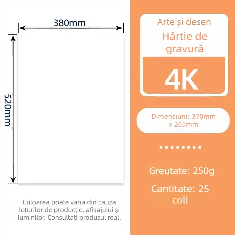 Hârtie pentru gravură în lemn, fibră din lemn, 50–70 g/m², ambalaj în pungă de plastic, origine Jiangsu