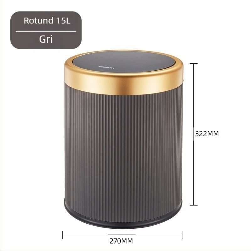 Coș de gunoi pentru uz casnic 12 L, model nou 2024 pentru living, bucătărie și baie; capacitate mare; design modern; lux discret; capac cu deschidere prin apăsare.