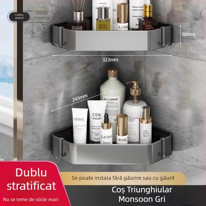 Raft pentru prosoape din Space aluminiu, montaj fără găuri, pe perete, 2 niveluri, încărcătură peste 15 kg, model 2023 nou îmbunătățit, pliere dublă, finisaj cu pulverizare plastică