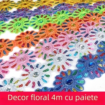 Dantelă cu paiete triunghiulare pentru haine și accesorii, broderie manuală cu mărgele pe bandă țesută