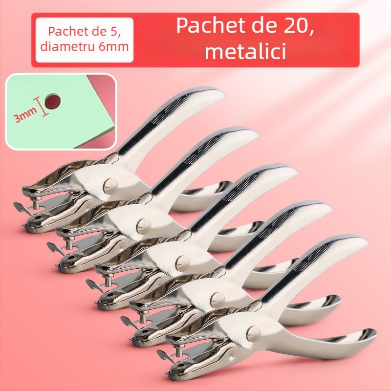 Unealtă de perforare cu găuri circulare pentru hârtie și carduri, găuri de 3 mm și 6 mm, unealtă de legare pentru caiete cu foi detașate