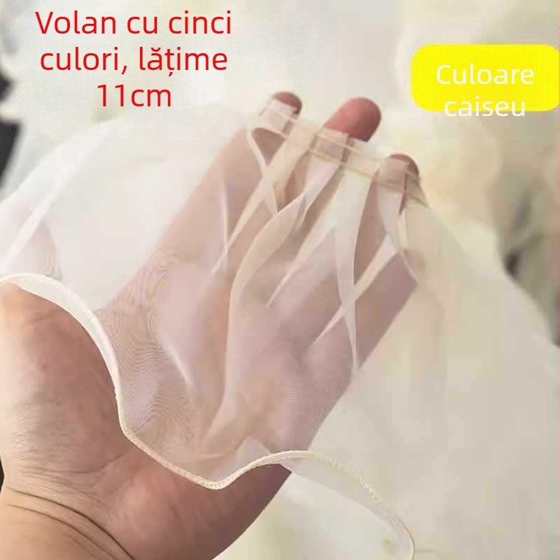 Dantelă transparentă cu plasă hexagonală, fir de poliester, margine cu valuri mari, pentru meșteșuguri