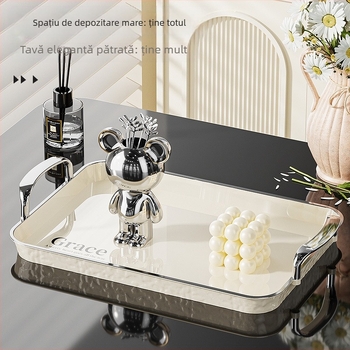 Tavă pătrată de servire cu mânere, din PET+ABS, stil modern minimalist, rezistentă la lovituri.