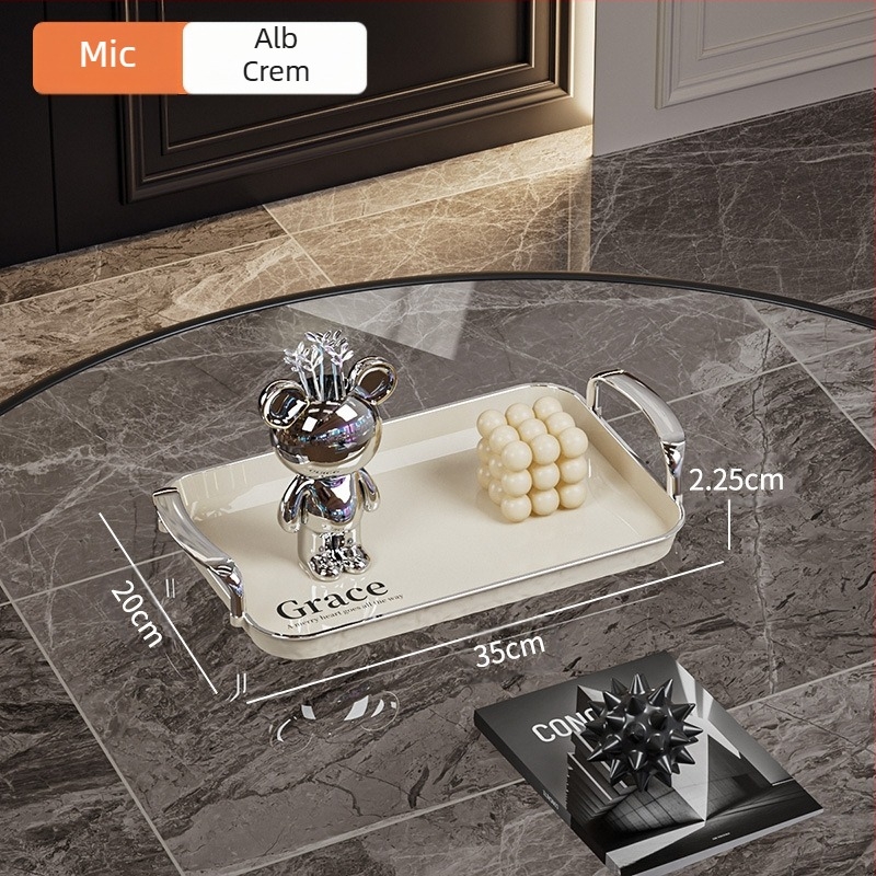 Tavă pătrată de servire cu mânere, din PET+ABS, stil modern minimalist, rezistentă la lovituri.