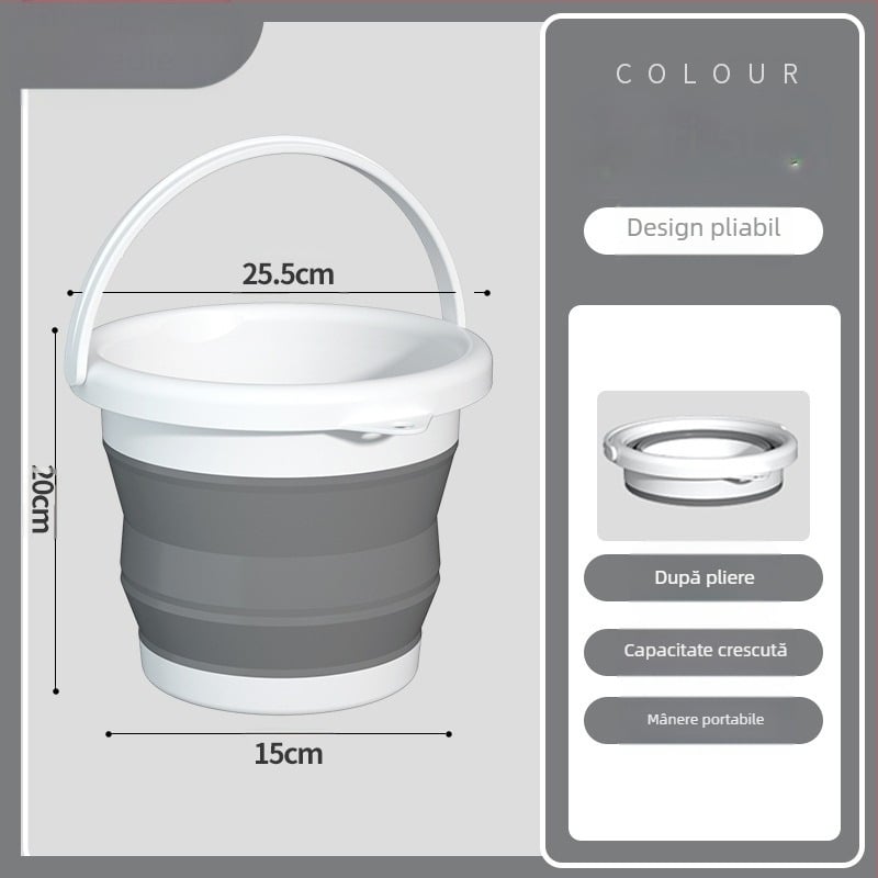 Galeată pliabilă din plastic, portabilă, pentru exterior – construcție îmbunătățită, rezistentă la temperaturi ridicate, potrivită pentru spălarea mașinii, pescuit și utilizare casnică