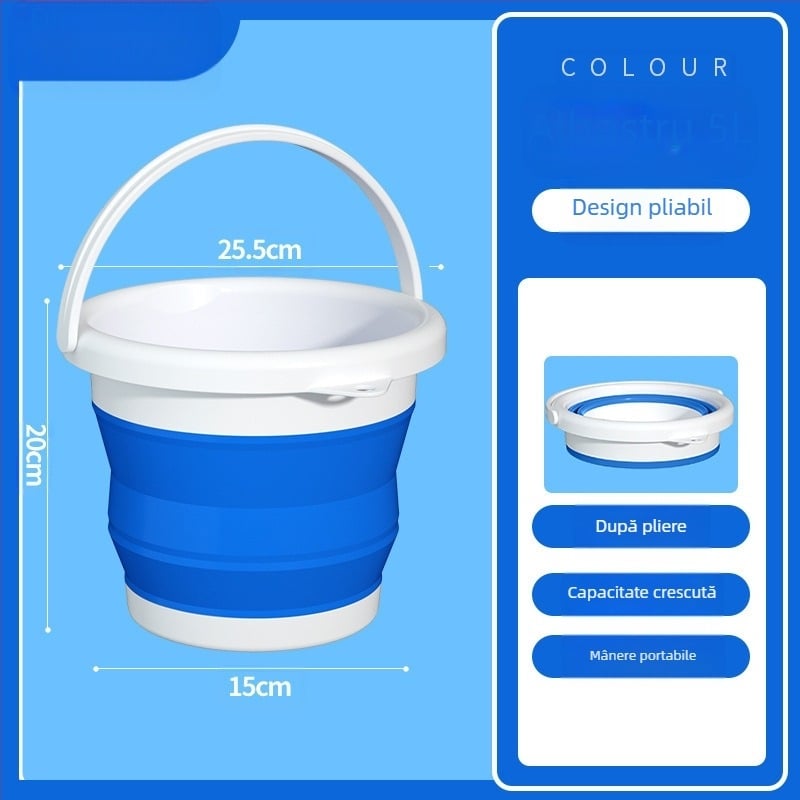 Galeată pliabilă din plastic, portabilă, pentru exterior – construcție îmbunătățită, rezistentă la temperaturi ridicate, potrivită pentru spălarea mașinii, pescuit și utilizare casnică