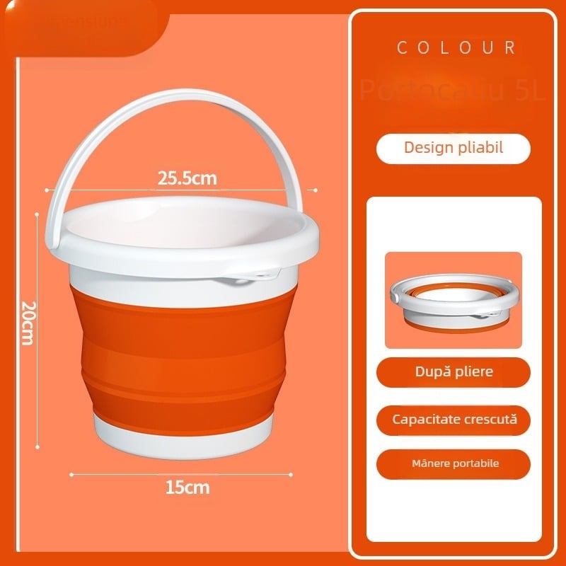 Galeată pliabilă din plastic, portabilă, pentru exterior – construcție îmbunătățită, rezistentă la temperaturi ridicate, potrivită pentru spălarea mașinii, pescuit și utilizare casnică