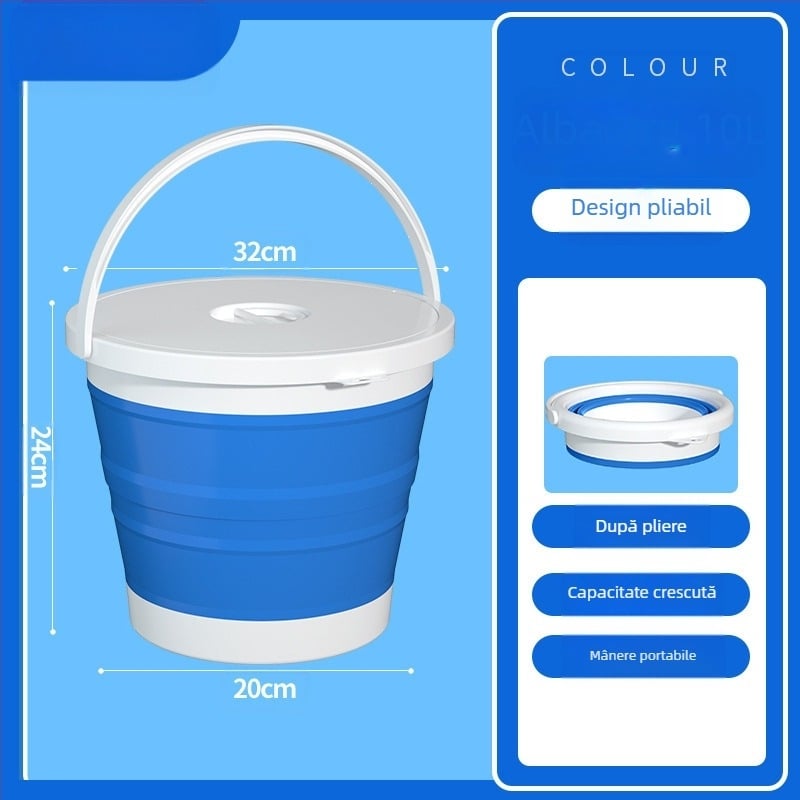 Galeată pliabilă din plastic, portabilă, pentru exterior – construcție îmbunătățită, rezistentă la temperaturi ridicate, potrivită pentru spălarea mașinii, pescuit și utilizare casnică