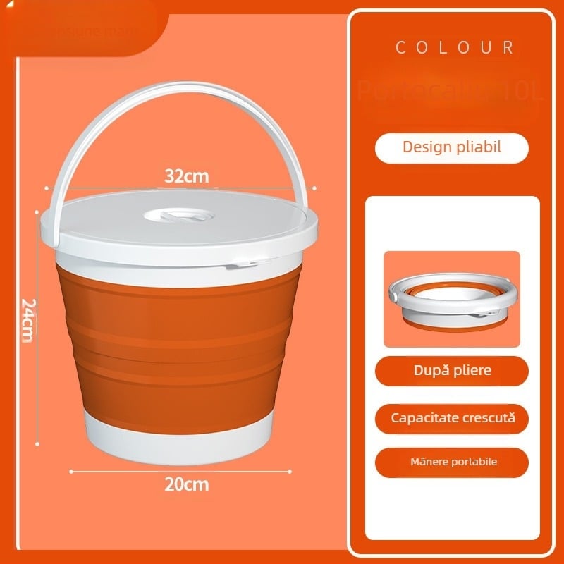 Galeată pliabilă din plastic, portabilă, pentru exterior – construcție îmbunătățită, rezistentă la temperaturi ridicate, potrivită pentru spălarea mașinii, pescuit și utilizare casnică