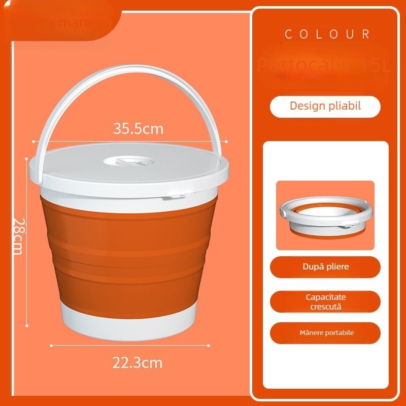 Galeată pliabilă din plastic, portabilă, pentru exterior – construcție îmbunătățită, rezistentă la temperaturi ridicate, potrivită pentru spălarea mașinii, pescuit și utilizare casnică