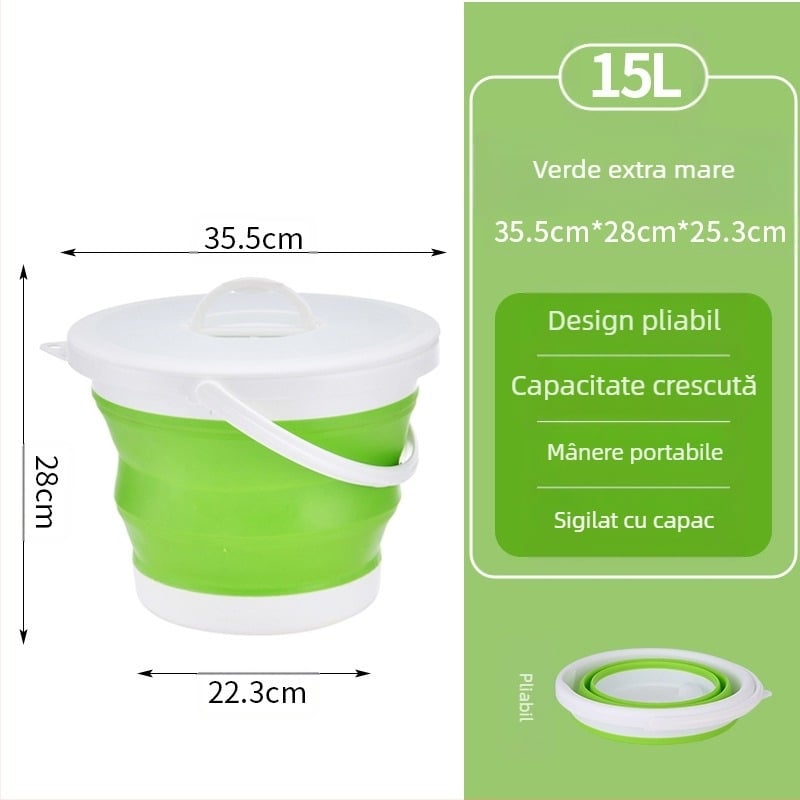Galeată pliabilă din plastic, portabilă, pentru exterior – construcție îmbunătățită, rezistentă la temperaturi ridicate, potrivită pentru spălarea mașinii, pescuit și utilizare casnică