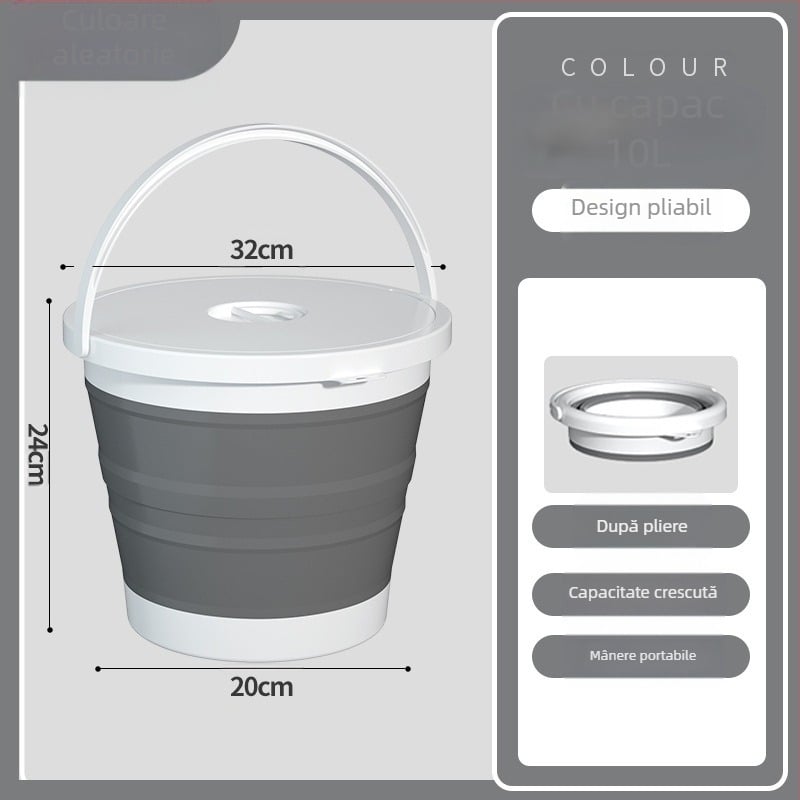 Galeată pliabilă din plastic, portabilă, pentru exterior – construcție îmbunătățită, rezistentă la temperaturi ridicate, potrivită pentru spălarea mașinii, pescuit și utilizare casnică