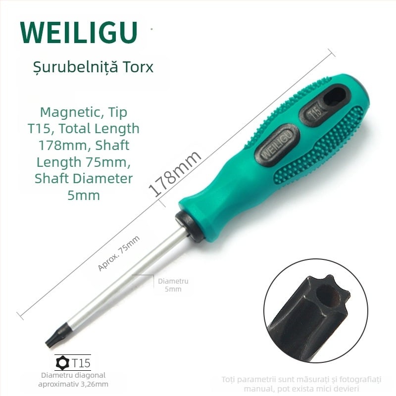 Set de biti pentru șurubelniță cu vârf magnetic – Torx (T5, T8, T27, T30) și biți hex, oțel carbon