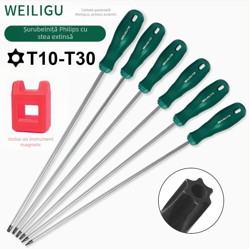 Set de biti pentru șurubelniță cu vârf magnetic – Torx (T5, T8, T27, T30) și biți hex, oțel carbon
