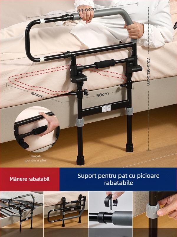 Bare de protecție pentru marginea patului, fără montaj, pentru vârstnici, din oțel inoxidabil 304 (304 oțel inoxidabil; montaj fără instrumente; fără marcă; pentru vârstnici)