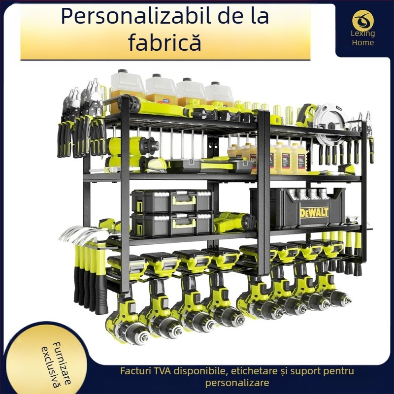 Raft metal de depozitare pentru unelte pe roți, 3 etaje, montare pe podea, pachet de 2 bucăți