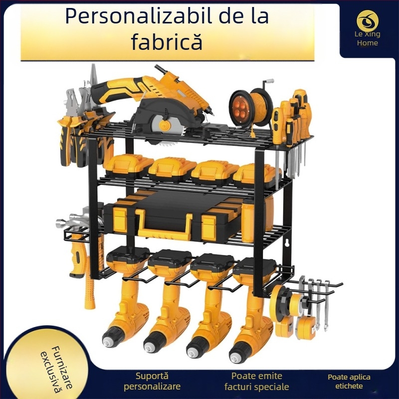 Raft metal de depozitare pentru unelte pe roți, 3 etaje, montare pe podea, pachet de 2 bucăți