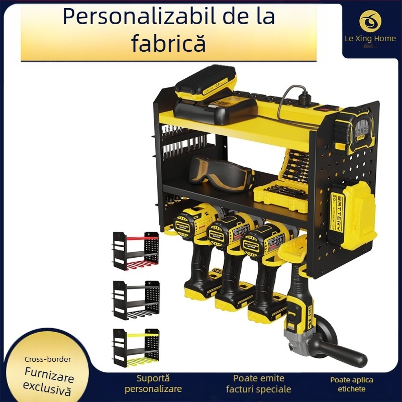 Raft metal de depozitare pentru unelte pe roți, 3 etaje, montare pe podea, pachet de 2 bucăți