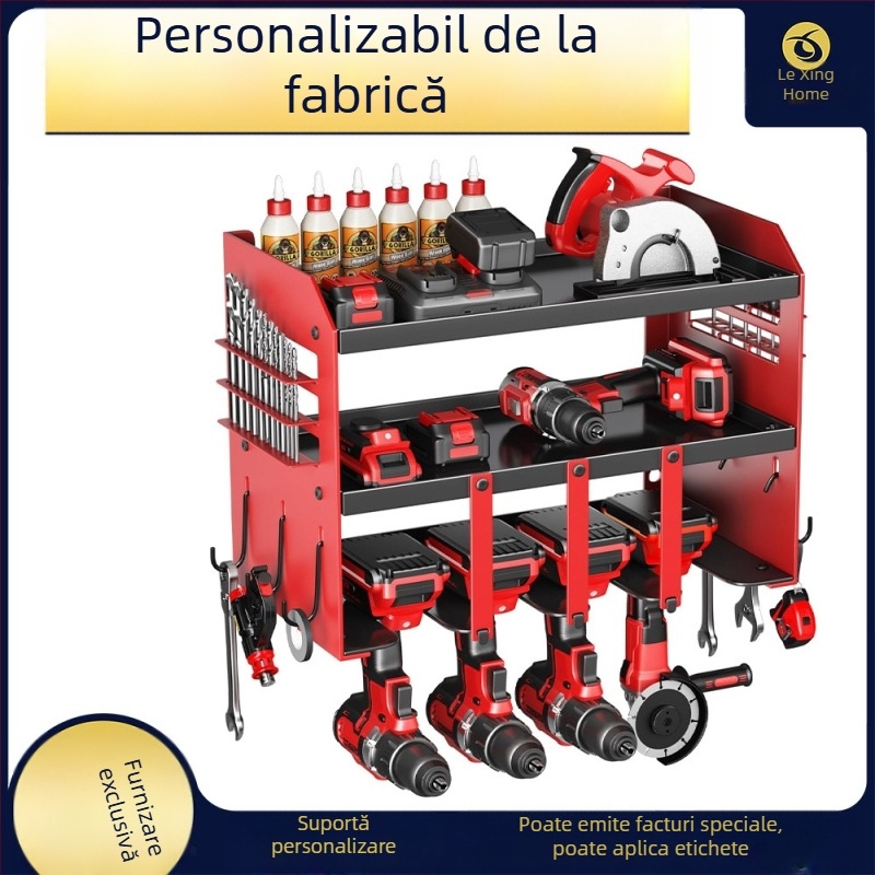 Raft metal de depozitare pentru unelte pe roți, 3 etaje, montare pe podea, pachet de 2 bucăți