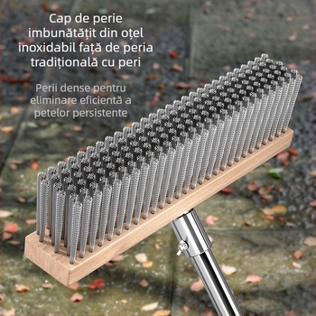 Perie de podea din oțel inoxidabil cu mâner lung pentru îndepărtarea mușchiului în exterior