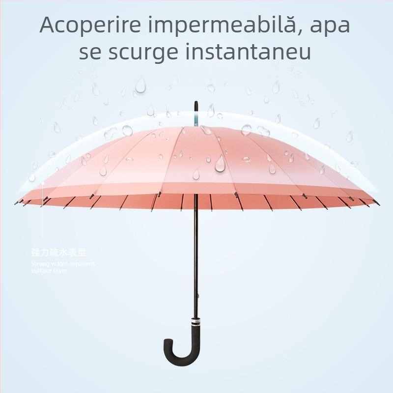 Umbrelă cu mâner lung, cadru cu 12 spițe, țesătură din nylon 170T, spițe din silicon, mâner din aluminiu, deschidere manuală