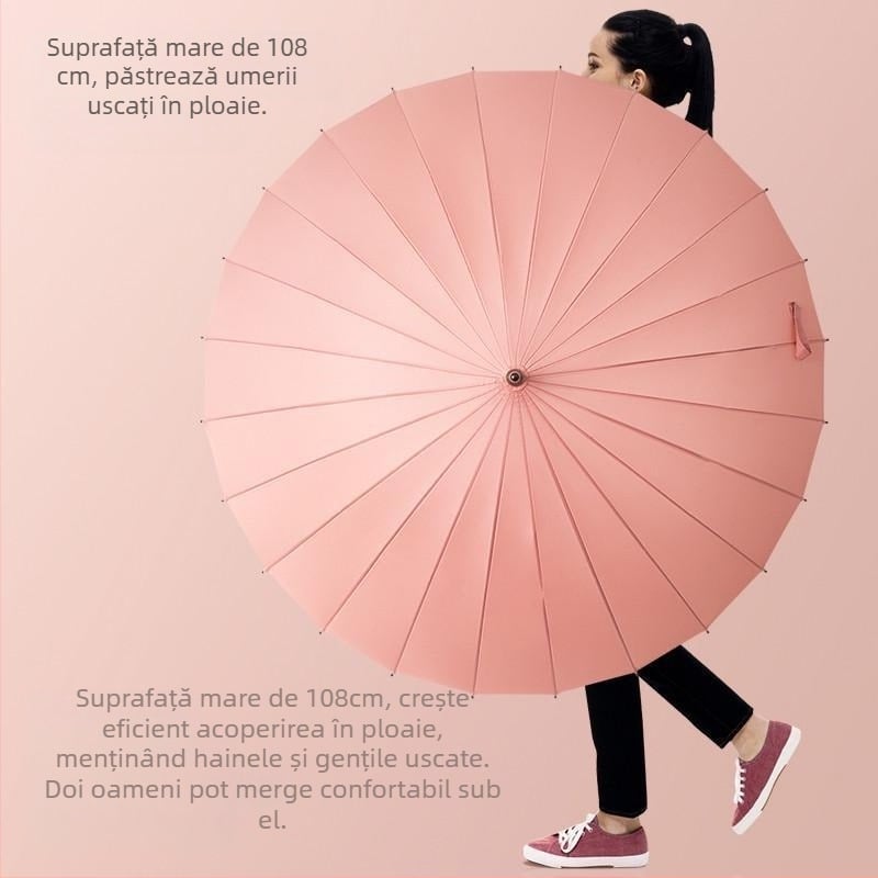 Umbrelă cu mâner lung, cadru cu 12 spițe, țesătură din nylon 170T, spițe din silicon, mâner din aluminiu, deschidere manuală