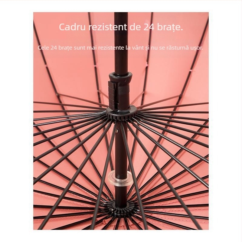 Umbrelă cu mâner lung, cadru cu 12 spițe, țesătură din nylon 170T, spițe din silicon, mâner din aluminiu, deschidere manuală