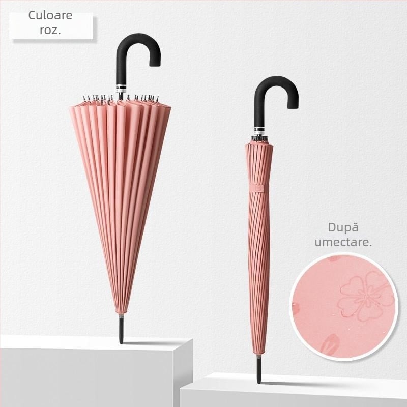 Umbrelă cu mâner lung, cadru cu 12 spițe, țesătură din nylon 170T, spițe din silicon, mâner din aluminiu, deschidere manuală