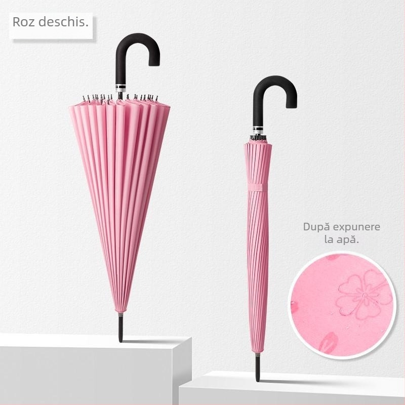 Umbrelă cu mâner lung, cadru cu 12 spițe, țesătură din nylon 170T, spițe din silicon, mâner din aluminiu, deschidere manuală