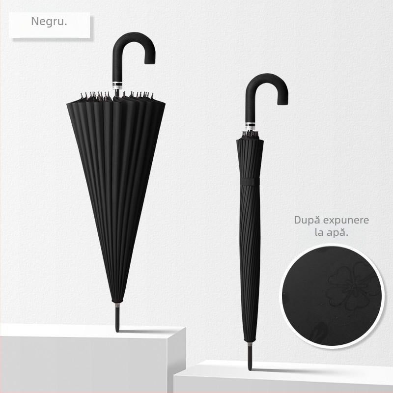 Umbrelă cu mâner lung, cadru cu 12 spițe, țesătură din nylon 170T, spițe din silicon, mâner din aluminiu, deschidere manuală