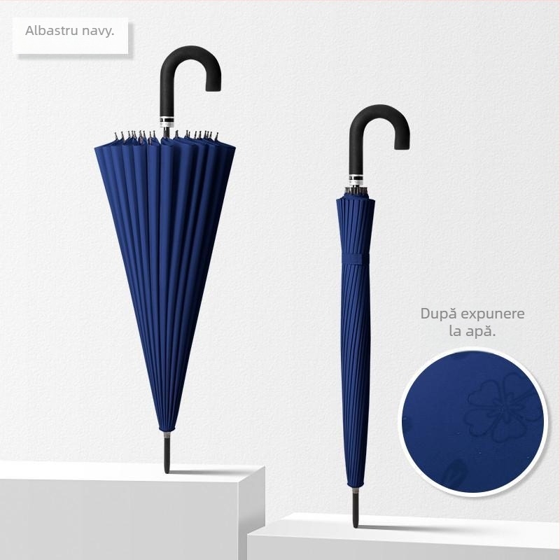 Umbrelă cu mâner lung, cadru cu 12 spițe, țesătură din nylon 170T, spițe din silicon, mâner din aluminiu, deschidere manuală