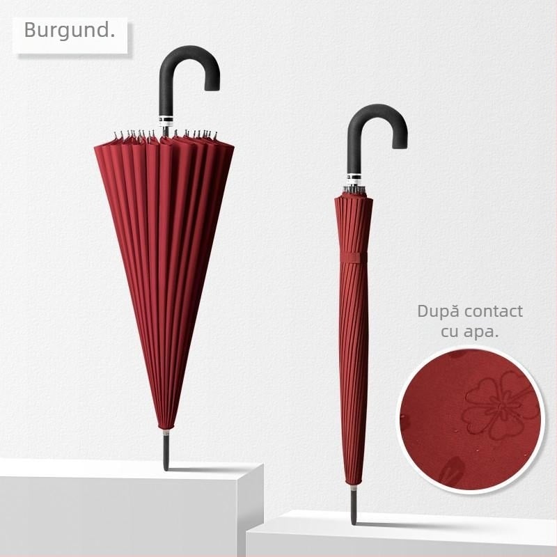 Umbrelă cu mâner lung, cadru cu 12 spițe, țesătură din nylon 170T, spițe din silicon, mâner din aluminiu, deschidere manuală