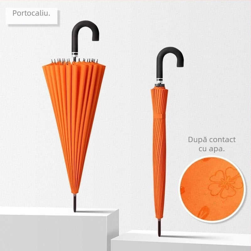 Umbrelă cu mâner lung, cadru cu 12 spițe, țesătură din nylon 170T, spițe din silicon, mâner din aluminiu, deschidere manuală