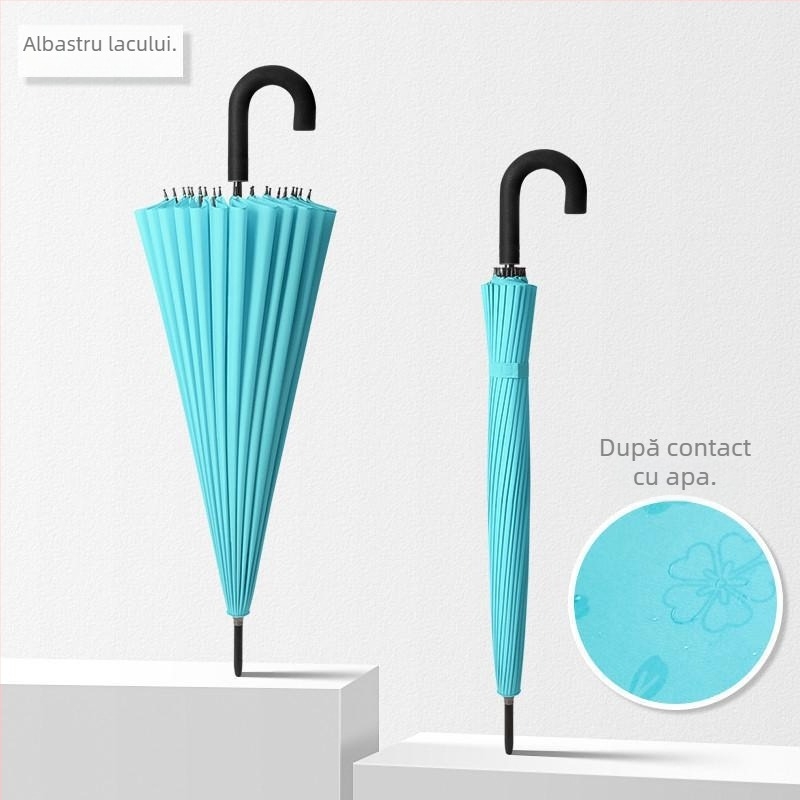 Umbrelă cu mâner lung, cadru cu 12 spițe, țesătură din nylon 170T, spițe din silicon, mâner din aluminiu, deschidere manuală