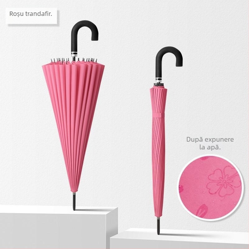 Umbrelă cu mâner lung, cadru cu 12 spițe, țesătură din nylon 170T, spițe din silicon, mâner din aluminiu, deschidere manuală